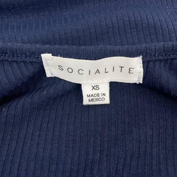 Socialite Scoop Neck Ribbed Knit Wrap Tie Midi Dress Navy Blue Size XS - Picture 12 of 12